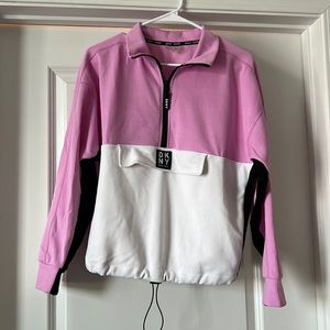 DKNY Women’s Athleisure Sport Pullover Half Zip Pink Black & White